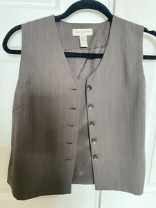NWT Amanda Smith Size 8 PETITE Brown Pinstripe Vest Five Button Front - Bild 1 von 5