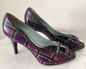 Paul Smith Leather Tartan Purple/Green Heels UK5/EU38 NWOB Vintage Style - Picture 1 of 7