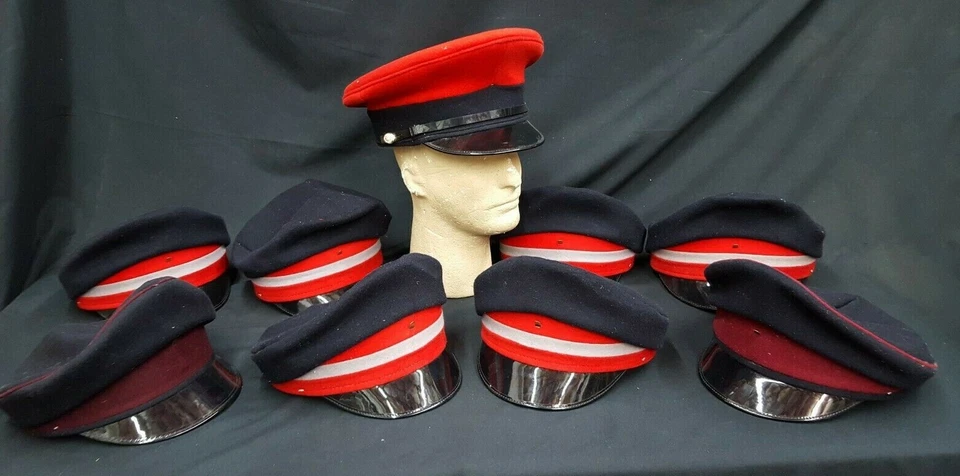 Lot of 9 Red Blue Black Wool Military Police Official Costume Reenactment Hats  - Image 1 of 4