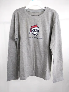 Life is Good Boy Long Sleeve Crusher Tee Santa Jake Gray Size 7-8 58519 - Picture 1 of 9