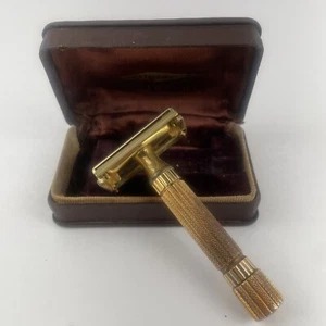 VTG Gillette Gold Aristocrat Safety Razor 1946-47 w/Case Non-Notched T-Bar USA - Picture 1 of 15