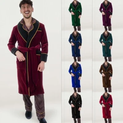 Bata acolchada de terciopelo para hombre noche cena fiesta fumar chaqueta con cinturón blazer Foto 1 de 4