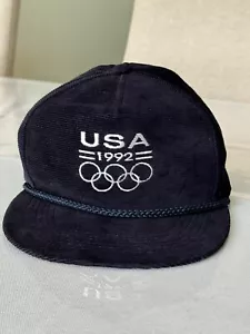 VTG Team USA Olympics Corduroy Trucker Strapback Hat Navy Blue Embroidered Cap - Picture 1 of 10