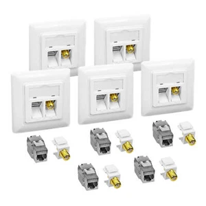 5x Cat6A Netzwerkdose mit Keystone Jack Modul 10Gbit RJ45 LAN + TV SAT F-Antenne - Bild 1 von 12