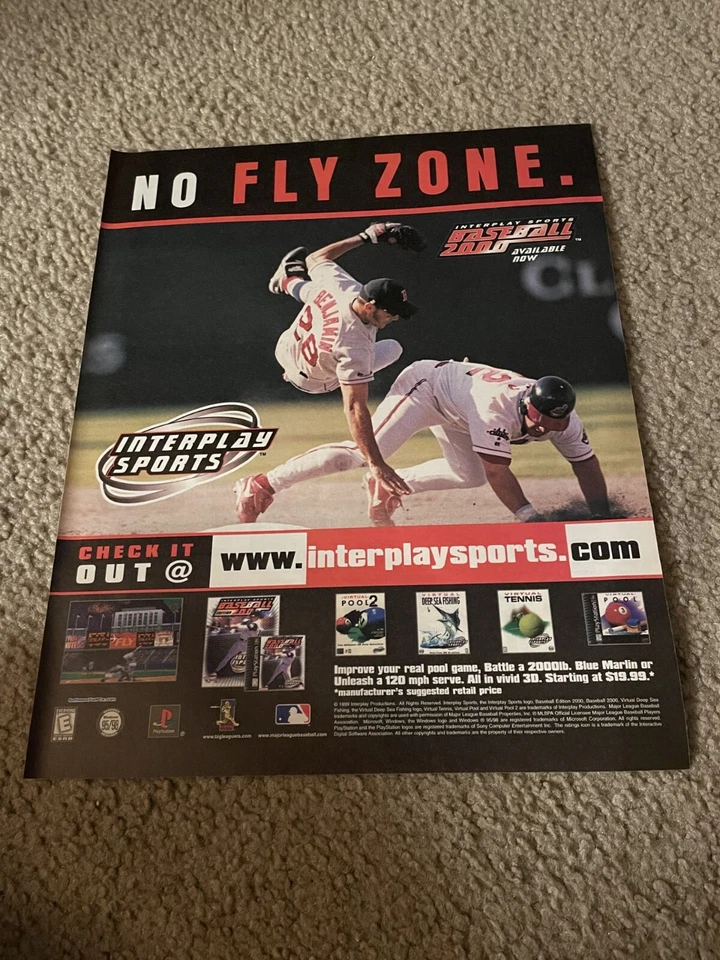 Vintage BASEBALL 2000 PS1 Playstation Video Game Print Ad INTERPLAY SPORTS - Image 1 of 1