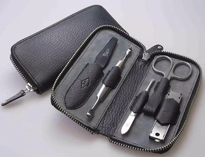 CUERO & ACERO INOXIDABLE 5 piezas Manicura Estuche DeLuxe Hombre TIMOR G&F Solingen Alemania - Imagen 1 de 3