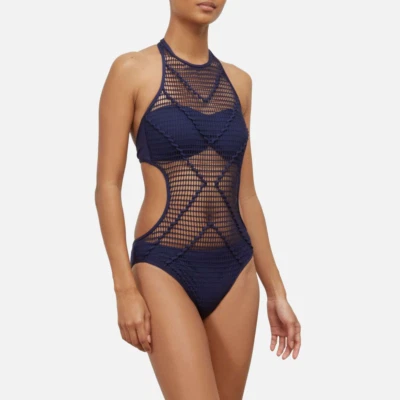 Nuevo con etiquetas KENNETH COLE Crochet Malla Una Pieza Cuello Alto Traje de Baño M Envuelto en Amor Foto 1 de 2