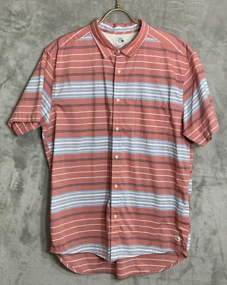 Quicksilver Modern Fit Button Up Shirt Mens Sz XL Red Blue Striped Short Sleeve - Image 1 of 4