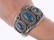 c1970's Lander Blue Turquoise Native American Silver bracelet