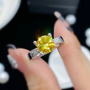 18K White Gold Plated Adjustable Birthstone Yellow Crystal Citrine Ring,Gifts - Picture 1 of 5