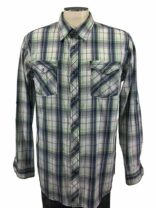 Skully Pearl Snap Shirt L Blue White Plaid Western Mens - Picture 1 of 4