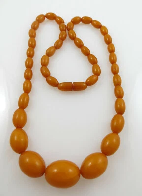 Antike Butterscotch Naturbernstein Olivenkette, 30er Jahre, 57 cm lang (M15) - Bild 1 von 4