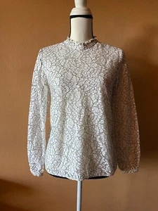 Sezane White Lace Floral Long Sleeve Lined Tie Back Blouse Shirt Top Size 36 - Picture 1 of 6