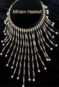 MIRIAM HASKELL Frank Hess Silver PEARL Fringe BOOK CHAIN BIB NECKLACE Runway - Picture 1 of 13