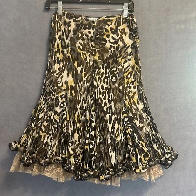 Alberto Makali Midi Skirt Crinkle Animal Print Size 10 Artsy Art to Wear Lace - Image 1 of 4