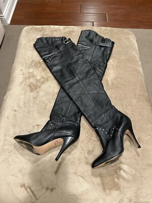 Wild Pair Rare Vintage 80’s Studded Black Leather Over The Knee Thigh High Boots - Image 1 of 4