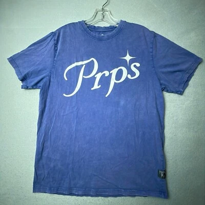 PRPS T-Shirt Men's Large Blue Distressed Broken -In Tee Spell -Out Logo - Image 1 of 4