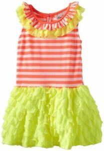 Rare Editions Girls 4T Coral Yellow Knit Ruffle Tutu Dress Sleeveless Spring NWT