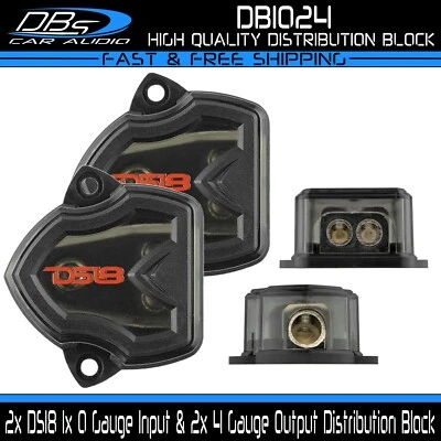 2x DS18 Power Ground Amp Distribution Block 1x 0 Gauge Input & 2x 4 Gauge Output - Image 1 of 4