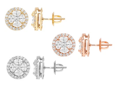 Pendientes de diamantes reales de 1 1/3 quilates con quinteto de princesa marquesa certificado por EGL 10 MM 1... Foto 1 de 4