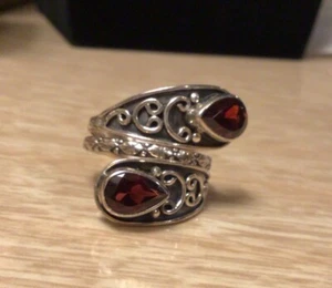 Artisan Collection Of India Sterling Silver Red Garnet Bypass Ring Size 7 - Picture 1 of 7