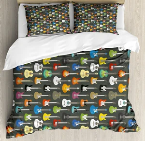 Guitar Duvet Cover Set with Pillow Shams Music Themed Strings Print - Picture 1 of 8