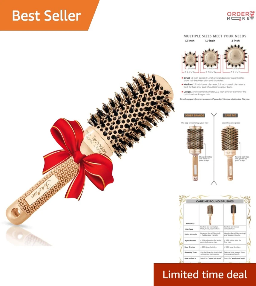 Blow out Round Hairbrush W Natural Boar Bristles for Drying Straightening Curlin
