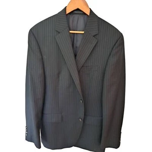 Chaps 100% Wolle Herren Anzug Mantel Grau Streifen Blazer Taschen Jacke Gr. 42 Reg - Bild 1 von 7