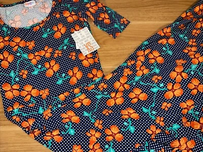 LuLaRoe Ana Maxi Dress Blue White Polka Dots Orange Peony XS 2/4 0/2 Small  ❤️ - Изображение 1 из 4