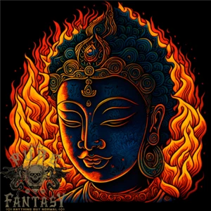 Un T-Shirt En Coton Léger Pour Homme Avec Statue De Bouddha Et Flammes - Photo 1/4
