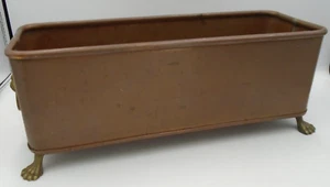 Vintage Rectangular Copper Planter Trough Brass Lion Head Handles & Paw Feet - Picture 1 of 15
