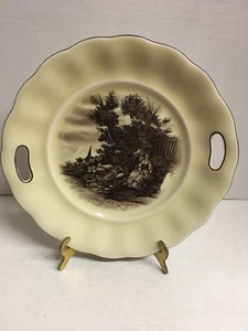 Vintage Erphila Germany Ebeling Reuss Brown Pastoral Scenes 2 Handled Cake Plate - Picture 1 of 3