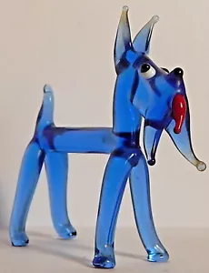 KUNSTGLAS VINTAGE MURANO KOBALTBLAU SCOTTIE DÜNNER HUND EINZIGARTIGE FIGUR - Bild 1 von 8