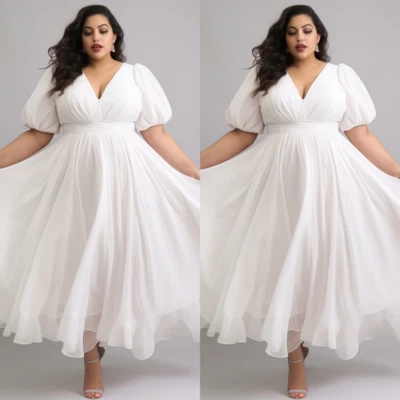 Plus Size Wedding Dresses Chiffon White Ivroy Half Sleeves 2025 Bridal Gowns - Image 1 of 4