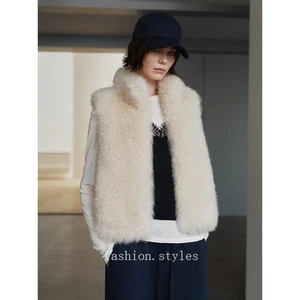 Fox Fur Cashmere Warm Stand-up Collar Fur Vest/coat Short Fluffy Warm Waistcoat - Picture 1 of 27