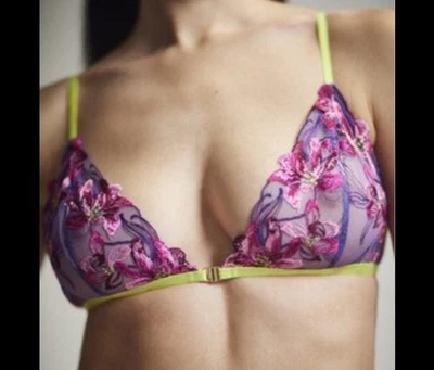 Bralette de malla bordada Hanky Panky - púrpura y amarillo eléctrico (talla S) Foto 1 de 4