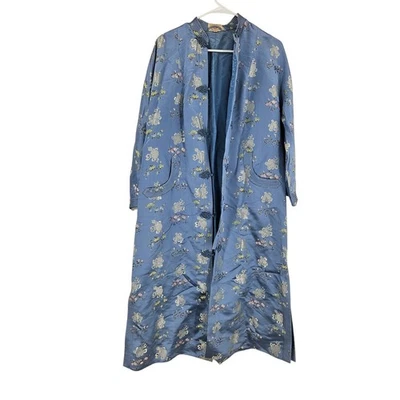 Vestido largo kimono vintage años 70 de la dinastía Lord & Taylor azul bordado talla M Foto 1 de 4