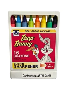 1989 Bugs Bunny Warner Bros Crayones Dorado Construido en Afilador 16ct Nuevo de Lote Antiguo Nostalgia - Imagen 1 de 2