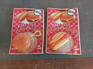 Vintage Singer Studios Hamburger + Hotdog Keyring Coin Purse Lot New on Card - Picture 1 of 4