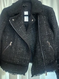 CHAQUETA MOTO ANN TAYLOR TWEED - NEGRA Y METÁLICA TALLA 2 - Imagen 1 de 3
