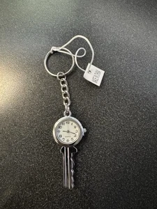 2” Key Shaped Watch/Clock Keychain Japan Movement Silver Tone New! - Picture 1 of 7
