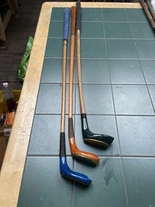 Hickory Golfschläger 3x Holzkopf Mallet Putter Nicoll und Golfklassiker um 1980 - Bild 1 von 18