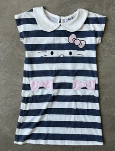 Hello Kitty Girls Dress Size 5 Blue And White Stripe - Picture 1 of 7