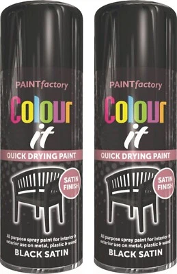 Black Satin Spray Paint, 2 X 250ML Aerosol Spray Paint for Metal Wood & Plastic - Image 1 of 2