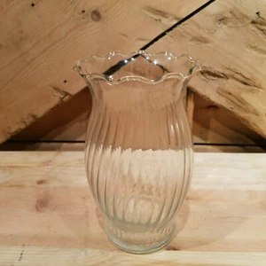 Clear Ribbed Vase w/ Ruffled Rim - Swanky Barn - Picture 1 of 12