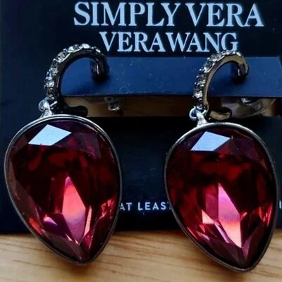Pendientes tipo argolla VERA WANG Rocker Chic Gunmetal granate rojo/gris cristal lágrima Foto 1 de 4