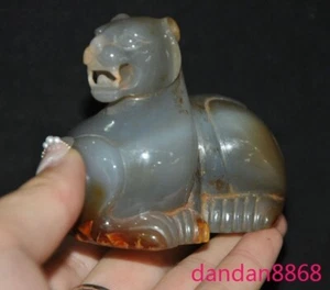 Antigua estatua china de 3" tallada en ágata fengshui riqueza PI Xiu bestia - Imagen 1 de 7