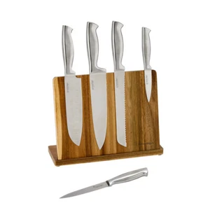 6pc Stanley Rogers Magnetic Stainless Steel Kitchen Chef Knife Block Full Set - Picture 1 of 5