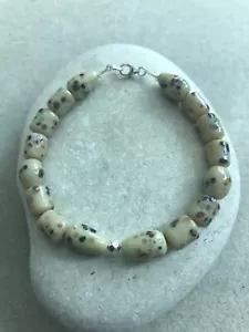 Gefleckte Keramikperlen Damenarmband - 925 Sterlingsilber - Geschenktüte - kostenlose P&P - Bild 1 von 5