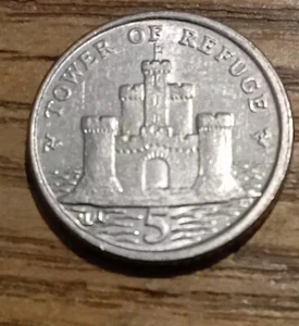 Rare 5p Coin Tower of Refuge Iom Coin Manx Currency Five Pence Low Mintage. - Picture 1 of 4